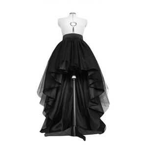 High Low Black Tulle Skirt Asymmetrial Hem Tutu Layered Wedding Bridal Gown High Waist Pleated Prom Skirt Gala Stylish Saia 210306