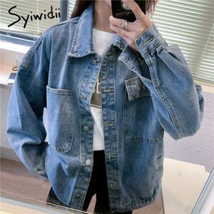 syiwidii ​​jacket jeans kvinnor överdimensionerade koreanska stil denim jeans kvinnor plus storlek denim jacka mode falla kvinnor kappa solid 210417