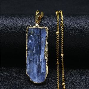Hänghalsband 2021 blå natursten rostfritt stål charm guld färg halsband kvinnor/män smycken colgante piedra ny26s04