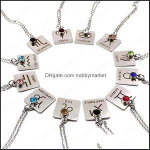 Pingente colares pingentes jóias 12 zodíaco constelação sinais colar cristal birthstone mulheres amigo presente de aniversário aço inoxidável dr