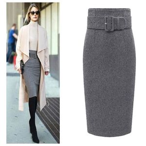 Neue Mode Herbst Winter Frauen Feste Dünne Röcke 2015 Baumwolle Plus Größe Hohe Taille Saias Femininas Casual Midi Bleistift Rock x0428