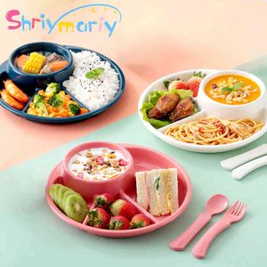 Children Feeding Food Tableware Set Baby Bowl Spoon Fork Plate Dinnerware Sets Kids Anti-hot Training Eating Dishes BPA Free G1210