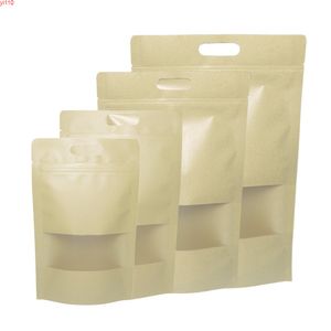 Sacchetti a chiusura lampo ecologici Conservazione della carta kraft Stand Up Sacchetti per snack Uso sostenibile Plastica con vetrine trasparenti