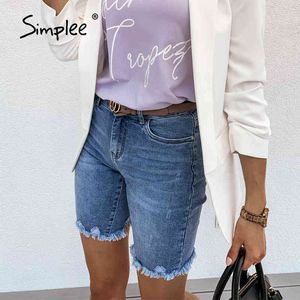 Bermuda Slim Jeans Jeans Fringe Moda Moda Borla Apertado Calças Verão Casual Bolsos Feminino Capris Primavera 210414