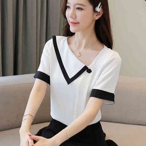 Fashion Woman Blouses Short Sleeve Women Shirts Blouse office work wear Tops Chiffon Summer 690E7 210420