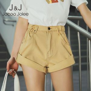 Joloo jolee coreano harajuku sólido calça jeans elegante perna larga solta shorts mulheres verão casual denim shorts streetwear 210518