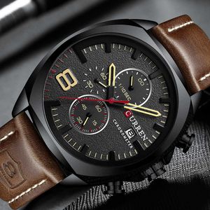 Curren Chronograph Мода Мужские Часы Роскошные Кожаные Бизнес Кварцевые Часы Мужчины Военные Спорт Наручные Часы Relogio Masculino Q0524