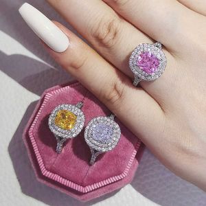 Nieuwe aankomsten! 100% 925 sterling zilver kussen gesneden vinger engagement trouwringen voor vrouwen mode-sieraden groothandel R5489 P0818