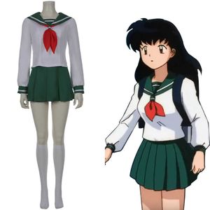 Anime Inuyasha Kagome Higurashi Cosplay Traje Feminina Meninas Uniforme de Camisa Saia Terno Halloween Carnaval Traje Adulto Y0903