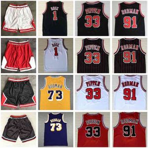 2021 Mens Sport Shirts Borduurwerk 1 # Derrick Rose Red Jerseys Basketbal The Worm 91 # Dennis Rodman White Black 33 # Scottie Pippen gestikt