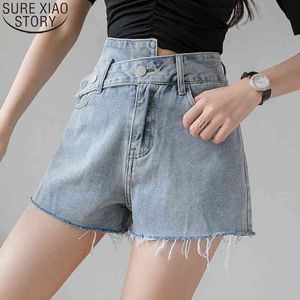 Sommarbrett ben casual vintage blå mode koreanska jeans denim höga midja shorts kvinnor bottnar 8942 210417