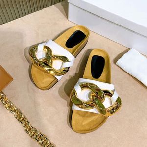 Gold Kette offene spitze Flache Hausschuhe Frauen 2021 Sommer Mode Leder Slipper Fett füße Im Freien Kleid Strand Party Schuhe Mujer