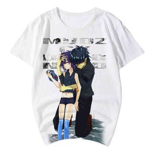 Gorillaz Tシャツ漫画ミュージックロックバンドプリントストリートウェア男性女性ヒップホップポップオルシェイズTシャツ100％コットンティートップス服Y220214