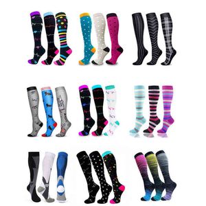 Multi Pare Dropshipping Compression Strumpor Unisex Varicose Veins Socks Medicinsk för män Kvinnor Sjuksköterska Running Flight Travels Y1222