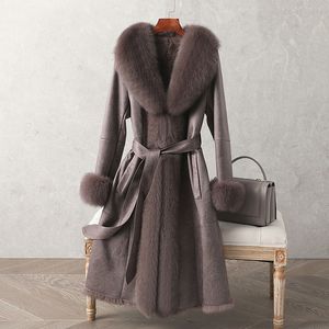 Designer Vera Pelliccia Di Coniglio Double Face Cappotto Da Donna Di Media Lunghezza Invernale In Pelle Aderente Collo Di Pelliccia Di Volpe Polsini Indumenti Di Pelliccia