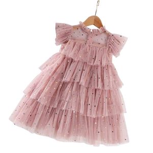 rosa vintage lång klänning ålder för 2 - 10 år små tjejer spets sequins prinsessan kostym sommar barn cupcake klänning baby flicka frocks q0716