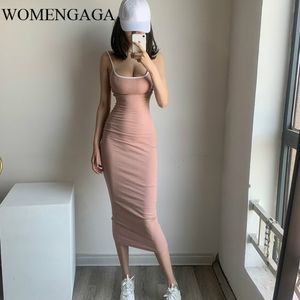 Womengaga Winter Base Solid Färg Tight Elastic Stitching Low Chest Sexig Holiday Slim Hip Show Tunna Long Pencil Dresses Dress 4w 210603