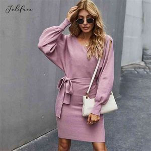 Dress Autumn Winter Fashion Solid Pink Elegant Office Ladies Sashes Slim Fitted Clothes Dresses For Women New Arrival Fall 210415