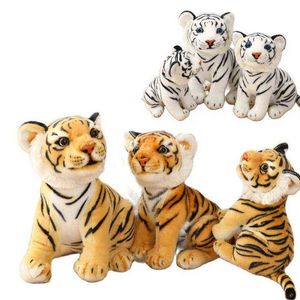 23-33cm 귀여운 생생한 타이거 박제 동물 흰색 호랑이 봉제 장난감 실제 생활 야생 숲 동물 소년 아기 포옹을위한 아이 장난감 선물 Y211119