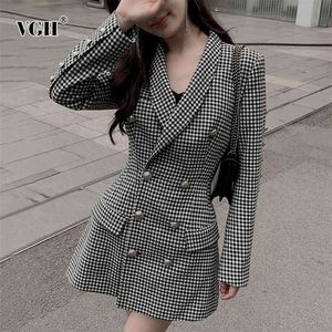 Vintage Plaid Blazer Dress For Women Notched Long Sleeve High Waist Korean Casual Dresses Female Spring Fashion Clothes 210531