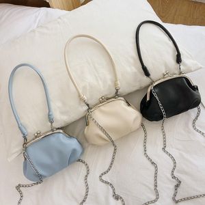 Torby na ramię Vintage Cloud Kiss Lock Shell Bag dla kobiet 2021 modny łańcuszek Crossbody Hobos PU skórzane torebki dziewczęce torebka