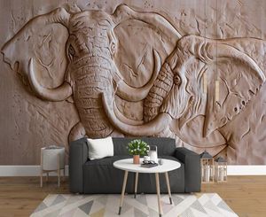 Tapety Wystrój Home Decor 3D Embossed Elephant Background Wall Mural Room Decoration Naklejki