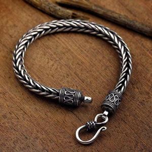 Braccialetti con ciondoli Bracciale per uomo Argento sterling Moda Quadrato Chiglia Corda tessuta Retro Classico Semplicità Gioielli Regalo del festival