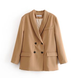 Elegante Frauen Khaki Blazer Anzug Office Damen Vintage Zweireiher Jacke Anzüge Mode Weibliche Chic Girls Set 210427
