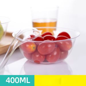 400 ml Engångsplast Plast Rund Skål Take-Away Dinnerware Kök Sallad Snacks Picnic Container Party Camping