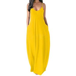 Casual Dresses 2021 Summer Women Plus Size Dresse Women's Sexy V-Neck Sleeveless Spaghetti Strap Sundress Ladies Solid Color Long Dress S-5X