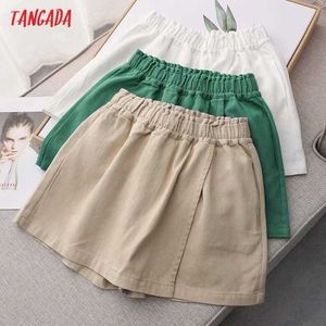 Tangada Women Elegant Cotton Shorts Pockets Female Retro Basic Casual Shorts Pantalones ZE19 210609