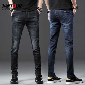 Jantour Cotton Men Jeans Pants Lace up Denim Trousers Black Skinny Slim Hip Hop Sportswear Elastic Waist Male 211111