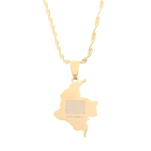 Stainless Steel Colombia Map Pendant Necklace For Women Gold Color Map Of Colombian Flag Jewelry