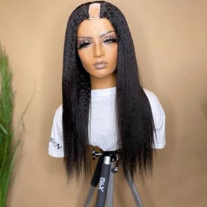 Yaki Straight Natural Black Color Middle Opening 1x4 U Part Wig Human Hair Wigs Peruvian Remy Glueless Full Machine Wig For Women 100% Unprocessed