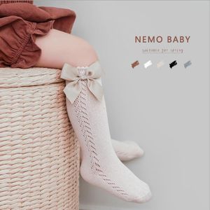 Baby Socks Cotton Knee High Sock Long Tube Bowknot Stocking White Black Girls Sock Breathable Kids Footwear 5 Colors BT6508