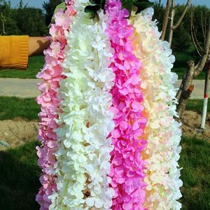 2021 145 cm Long White Theme Artificial Silk Flower Vine Hydrangea Wisteria Rattan Kryptering Design för hemhängande prydnad