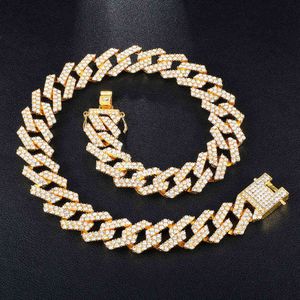 Мужской рэп певец ожерелье набор, ювелирные изделия хип-хоп, кубинская цепочка, толщиной 20 мм Ice Diamond Q0809