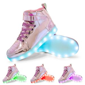 Carregador USB Brilhante Sneakers Crianças LED Casual Sapatos Meninos Levados Slippers Luminous Sneakers Meninas Respirável Sapatos DX006-1 G1025