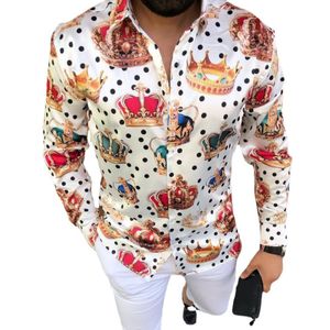 Artı boyutu 3XL erkek Puantiyeli eski Chemisier Gömlek Uzun Kollu Sonbahar Hawaii Camicetta Gömlek Gevşek Fit Baskı Blusa Desen Erkek Giysileri Bluz