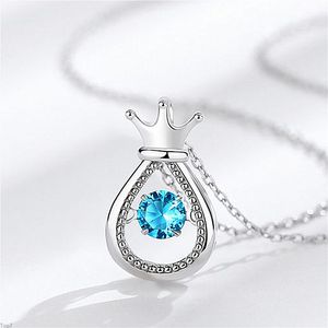 Crystal Womens Necklaces Pendant stone smart crown drop zircon silver clavicle chain simple gold plated
