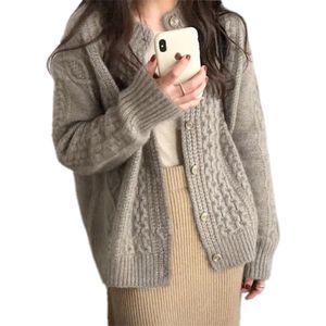 Fall winter style cashmere sweater cardigan women loose lazy o-neck twist cardigans knitted jacket 211011