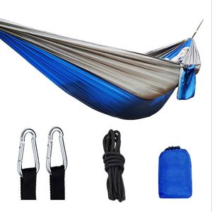 Single Double Hamak Huśtawki Dorosły Plecak na świeżym powietrzu Travel Survival Polowanie Łóżeczko Sleeping Portable z 2 paskami Carabiner 270 * 140 cm