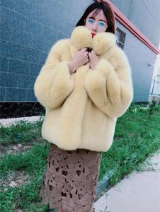 Femmes Fourrure Faux Mode Hiver Chaud Pleine Peau Naturel Veste Fuffly Épais Manteau Jaune À Manches Longues R1