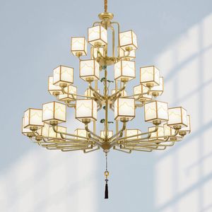 Nuova lampada a sospensione in stile cinese Villa Soggiorno Club Progetto Scale Lampade in ferro Edificio Mezzanino Duplex Paralume in tessuto