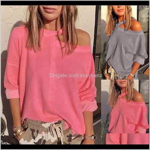 & Shirts Womens Clothing Apparel Drop Delivery Casual Long Sleeve Blouse Women 2021 Sexy One Off Shoulder Top Fashion Solid O Neck Shirt Loos
