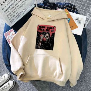 Mamma kommer hämta mig upp Print Hoodies Man Loose Pocket Fleece Hoodie Sweatshirts Man Harajuku Cartoons Anime Hip Hop Sweatshirts H1227