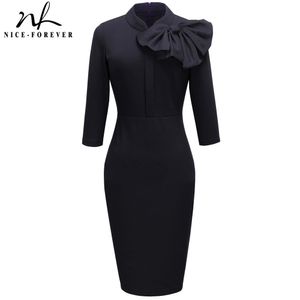 Nicea-Forever Vintage Elegancki kwiatowy z czarnym łukiem pracą Vestidos Office Business Party Bodycon Women Sheath Dress BTB244 210419