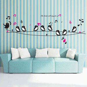 Happy Birds Song Music Wall Stickers Living Room Bedroom TV Sofa Background Wall Decals Home Decor Art Mural poster 210420