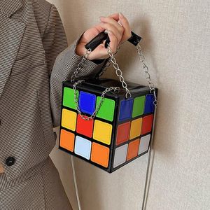 立方体形状箱の女性ハンドバッグデザイナーチェーントートラグジュアリーPUレザーショルダークロスボディバッグレディースパーソナリティ小さな財布バッグ