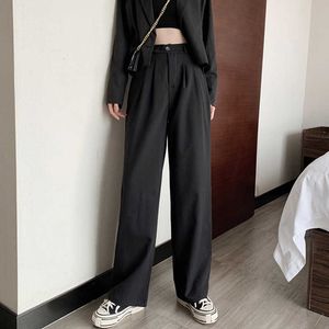 Trouser For Women High Waist Causal Loose Wide Leg Pants Female 2019 Spring Autumn Korean Fashion Elegant Black Gray Trousers Q0801